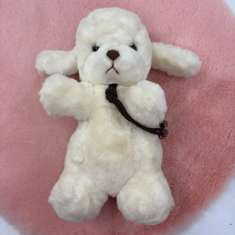 Gund 1982‎ White Baby Smooch Puppy Dog Rope Tie Rattle Plush Stuffed VTG 80s